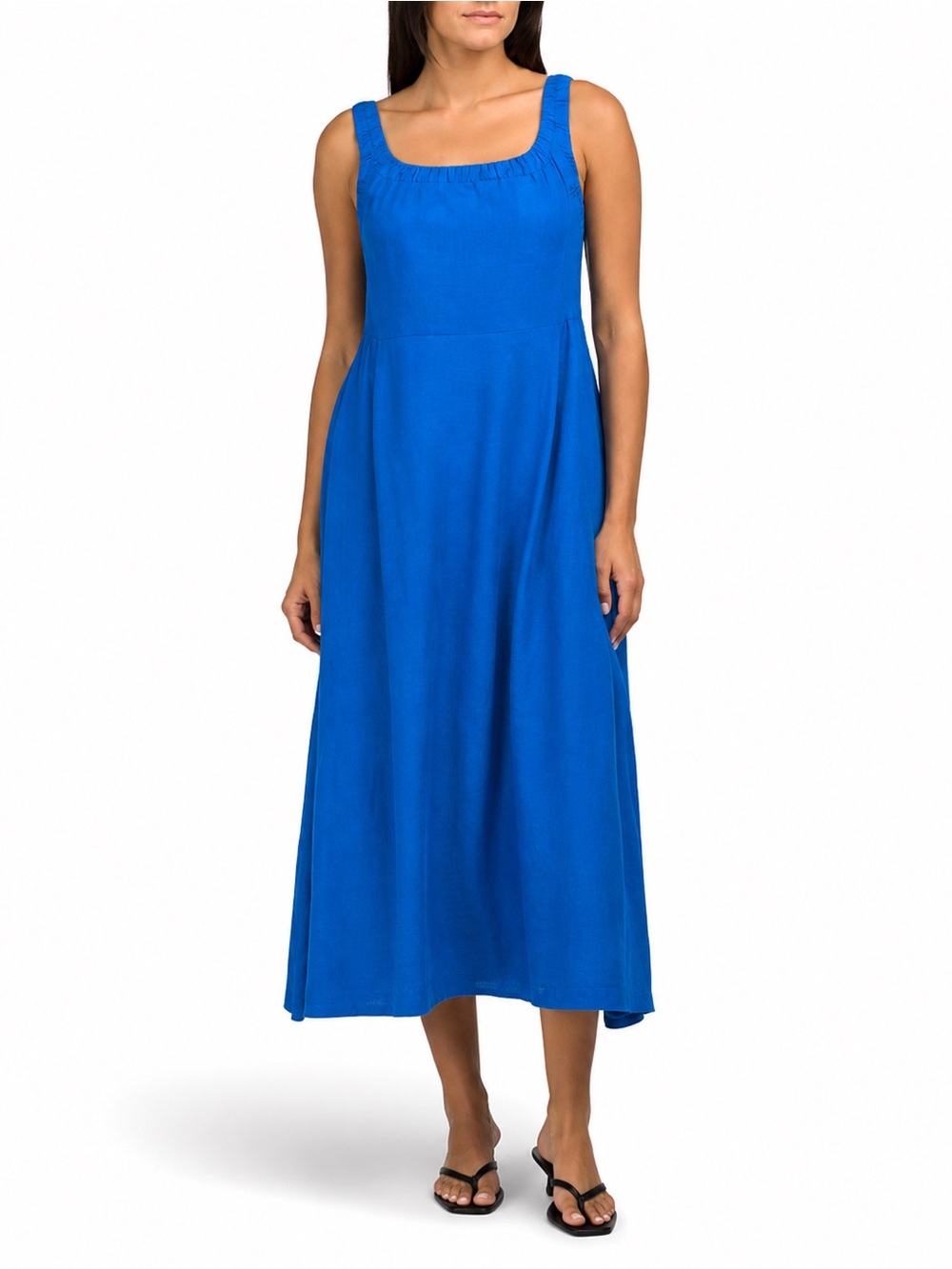 LÉA Cobalt Blue Linen Blend Smocked Back Maxi Dress | Size M